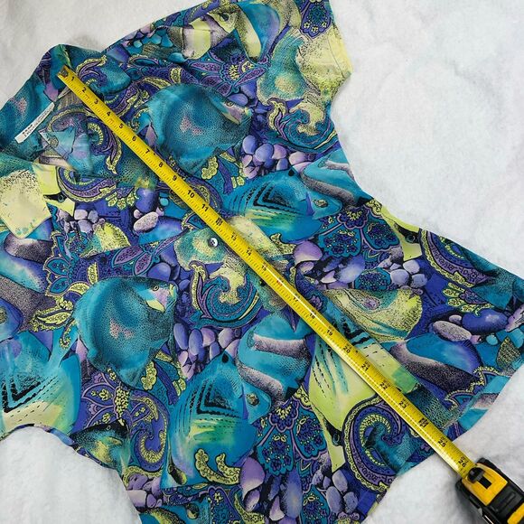 Vintage Silk Top Women's Sz 8 Tropical Ocean Fish Floral Paisley MISSING BUTTONS - Picture 13 of 16